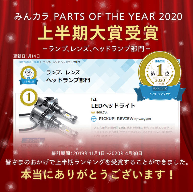 みんカラ PARTS OF THE YEAR 2020 上半期大賞受賞 - ランプ、レンズ、ヘッドライト部門-